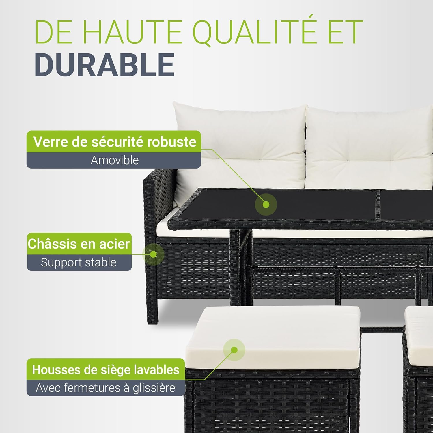 Salon de jardin Juskys Manacor en polyrotin – Ensemble lounge 7 places – Image 5