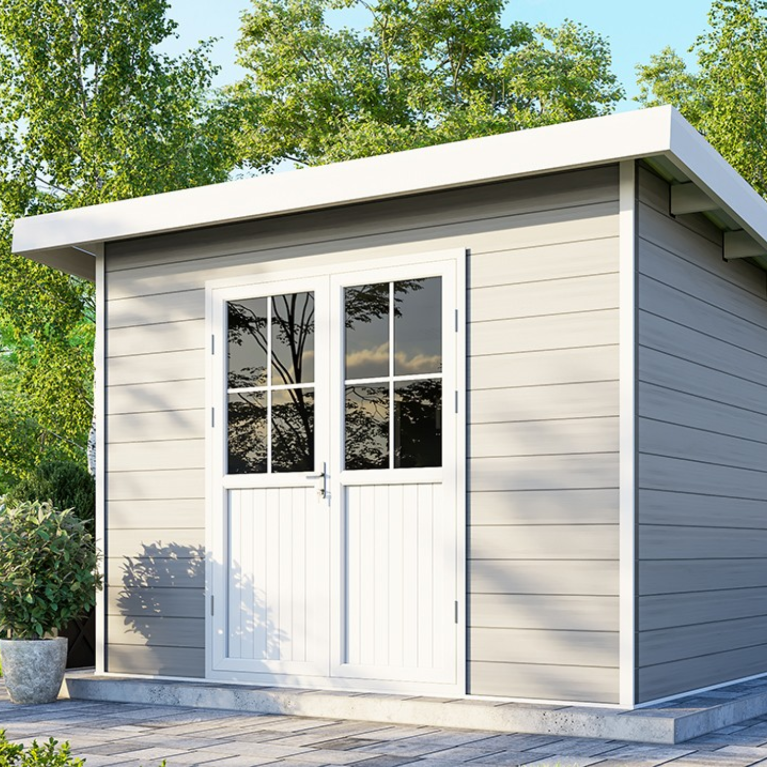 Abri de jardin composite SINTRA – 9 m2 gris clair – Prix usine – DESTOCKAGE