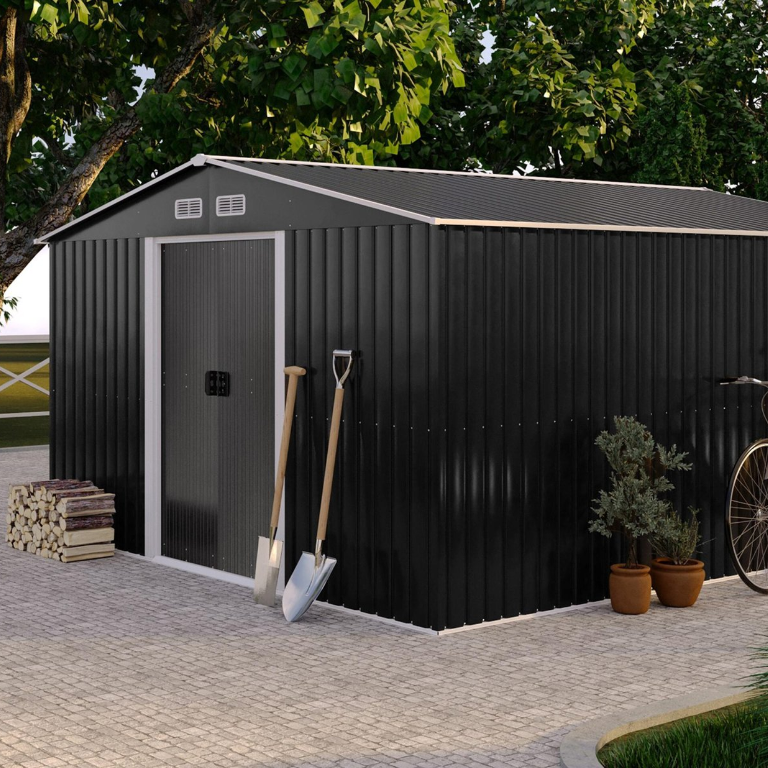 Abri de jardin en acier galvanisé gris 12,5 m²