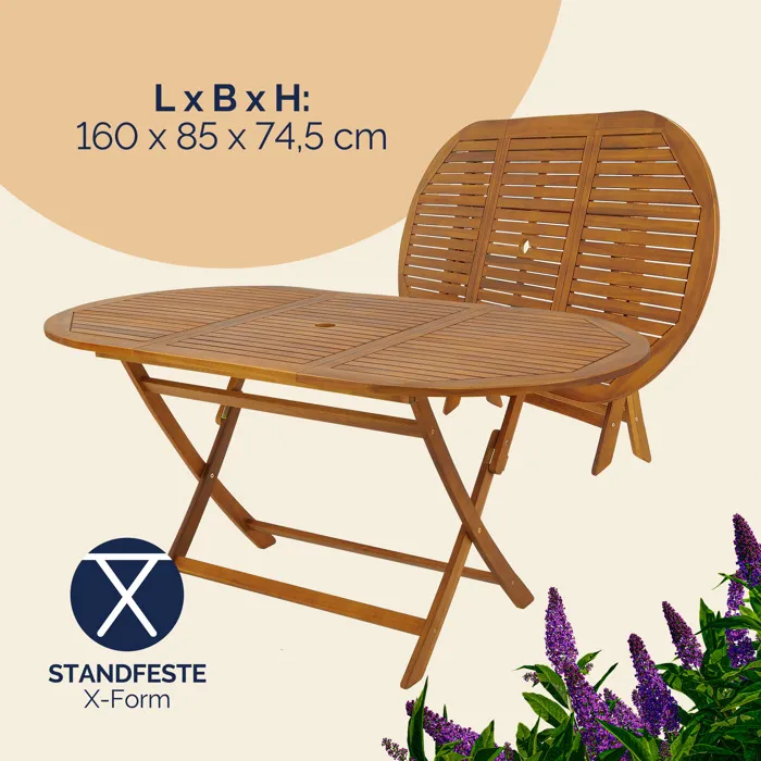Salon de jardin CASARIA Boston – Table et 6 chaises pliantes en bois d’acacia – Image 3