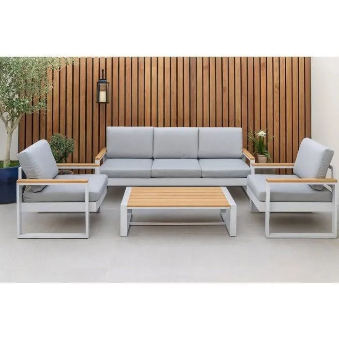 Salon de jardin aluminium BAHILA – Canapé triple, 2 fauteuils et table basse + 2 chaises – Image 2