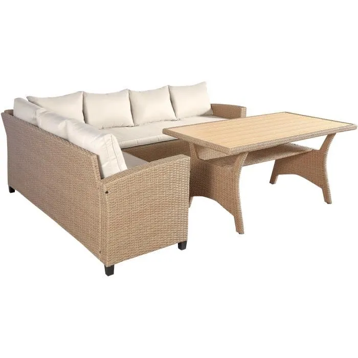 Salon de jardin KAPAS - 5 personnes - Acier et résine tressée - Beige – Image 7