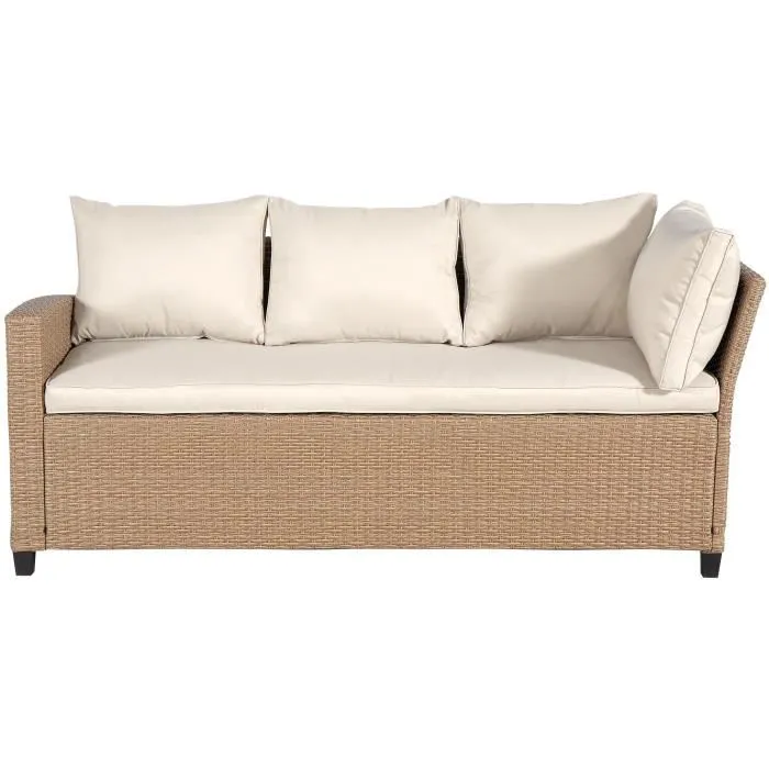 Salon de jardin KAPAS - 5 personnes - Acier et résine tressée - Beige – Image 3